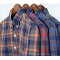 Mens custom washed plaid flannel shirt soft cotton curved casual shirt